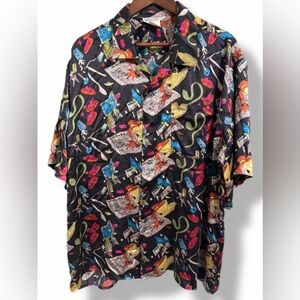 Max Deco Vintage 100% Silk Novelty Print Button Down Size L